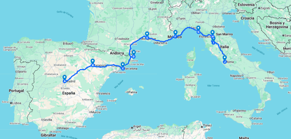 Ruta Ibérica del Sur - Mapa del road trip