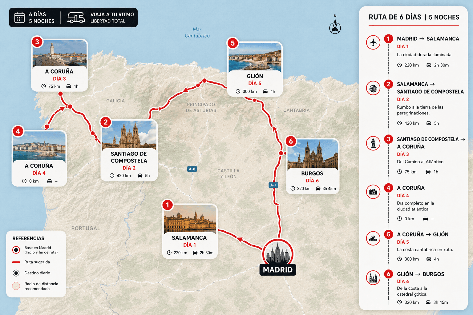 RUTA DE MADRID A LA CORUÑA EN AUTOCARAVANA 7 DÍAS - Mapa del road trip